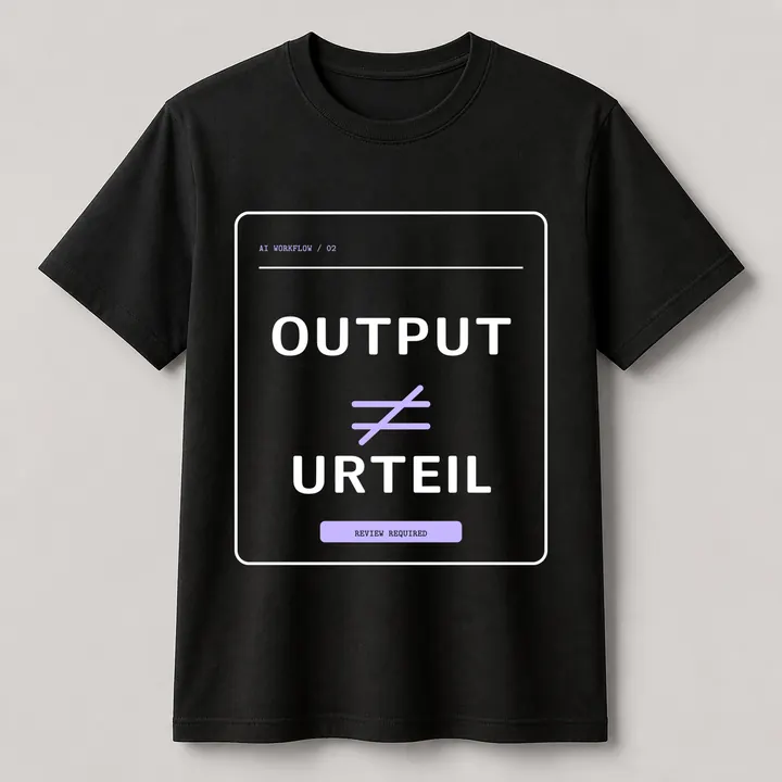 Schwarzes Bio-T-Shirt mit dem Motiv OUTPUT ≠ URTEIL.