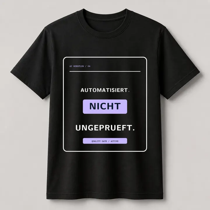 Schwarzes Creator-2.0-T-Shirt mit dem Motiv AUTOMATISIERT. NICHT UNGEPRÜFT.