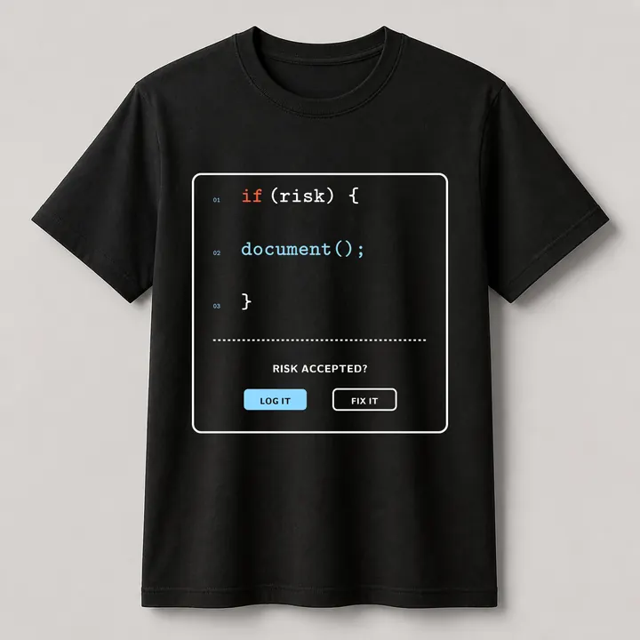 Schwarzes Creator-2.0-T-Shirt mit dem Motiv IF (RISK) { DOCUMENT(); }