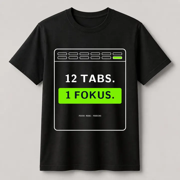 Schwarzes Bio-T-Shirt mit dem Motiv 12 TABS. 1 FOKUS.