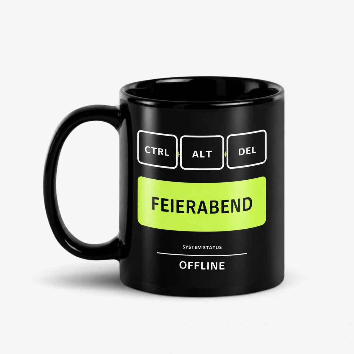 Ctrl. Alt. Feierabend. – schwarze Tasse – Office-Layout auf schwarzer Tasse